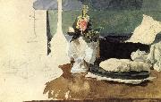 Mikhail Vrubel Still life with flowers,A Paper-weight,and other objects oil painting artist